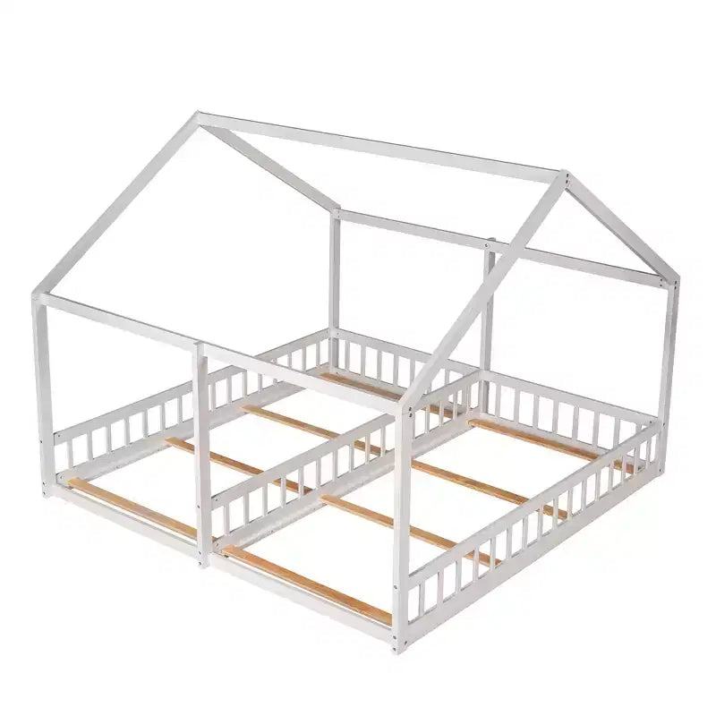 Whisen Morden Design Twin Size Wooden House Platform Beds with 2 Shared Beds