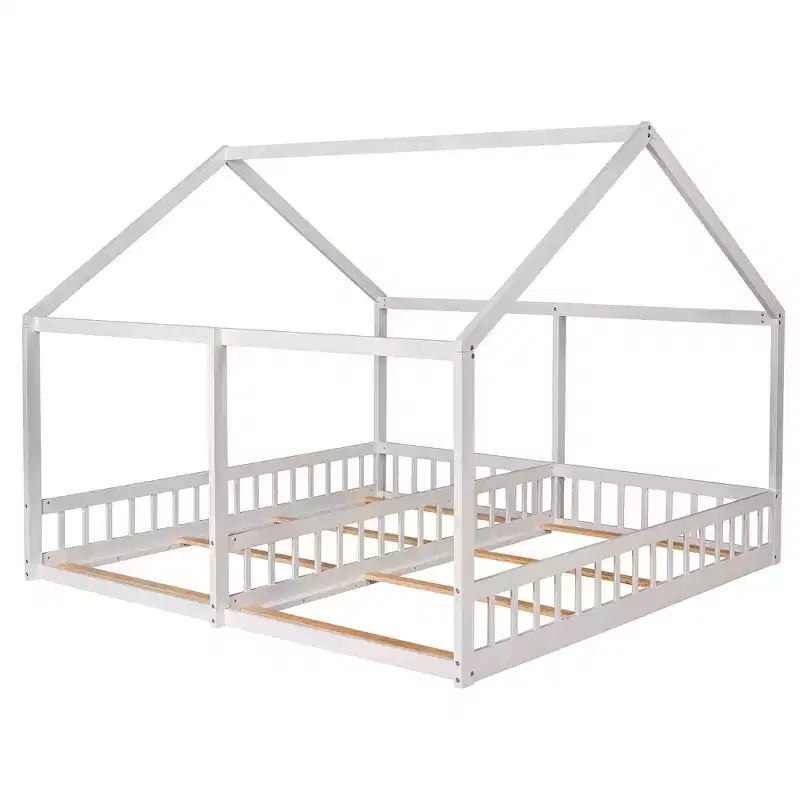 Whisen Morden Design Twin Size Wooden House Platform Beds with 2 Shared Beds
