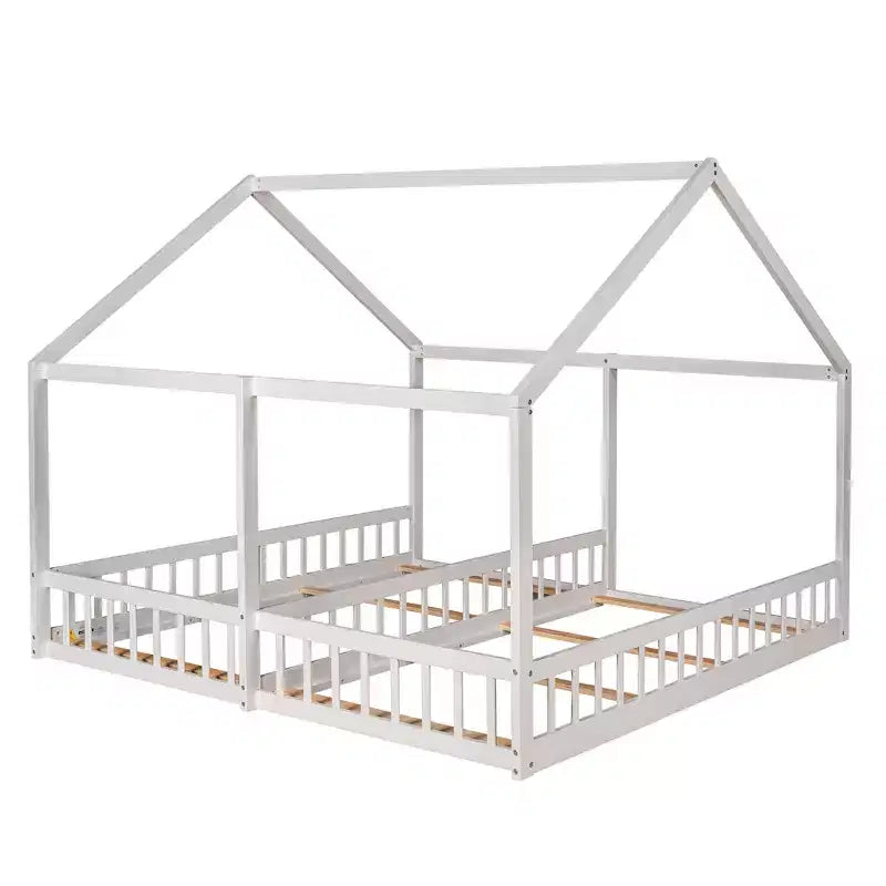Whisen Morden Design Twin Size Wooden House Platform Beds with 2 Shared Beds