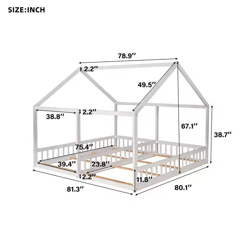 Whisen Morden Design Twin Size Wooden House Platform Beds with 2 Shared Beds