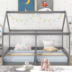 Whisen Morden Design Twin Size Wooden House Platform Beds with 2 Shared Beds
