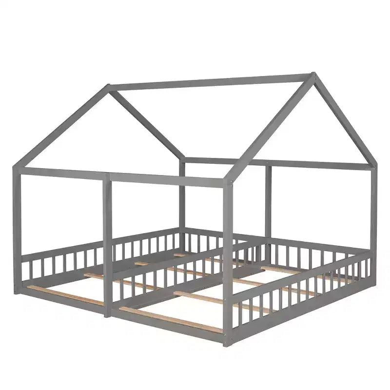 Whisen Morden Design Twin Size Wooden House Platform Beds with 2 Shared Beds