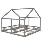 Whisen Morden Design Twin Size Wooden House Platform Beds with 2 Shared Beds