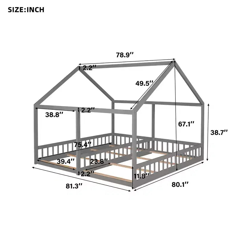Whisen Morden Design Twin Size Wooden House Platform Beds with 2 Shared Beds