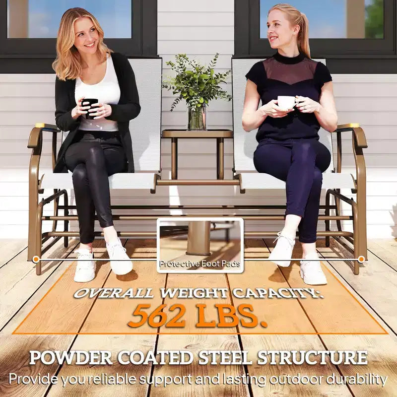Outsunny Outdoor 2-Person Glider Bench with Table, Outside Breathable Mesh Swing Chair for Patio, Garden, Backyard, Porch
