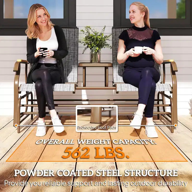 Outsunny Outdoor 2-Person Glider Bench with Table, Outside Breathable Mesh Swing Chair for Patio, Garden, Backyard, Porch