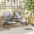Outsunny Outdoor 2-Person Glider Bench with Table, Outside Breathable Mesh Swing Chair for Patio, Garden, Backyard, Porch