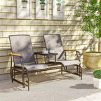 Outsunny Outdoor 2-Person Glider Bench with Table, Outside Breathable Mesh Swing Chair for Patio, Garden, Backyard, Porch