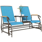 Outsunny Outdoor 2-Person Glider Bench with Table, Outside Breathable Mesh Swing Chair for Patio, Garden, Backyard, Porch