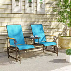 Outsunny Outdoor 2-Person Glider Bench with Table, Outside Breathable Mesh Swing Chair for Patio, Garden, Backyard, Porch