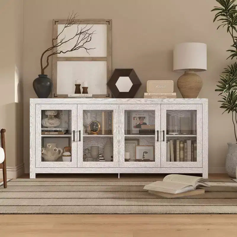 Famapy Sophisticated White Accent Cabinet Storage Cabinet: Elegant Storage with Rich Wood Grain Finish