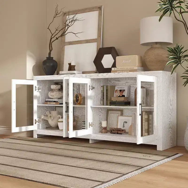 Famapy Sofisticato Mobile Accent Bianco Mobile Contenitore: Elegante Soluzione di Archiviazione con Ricche Venature del Legno