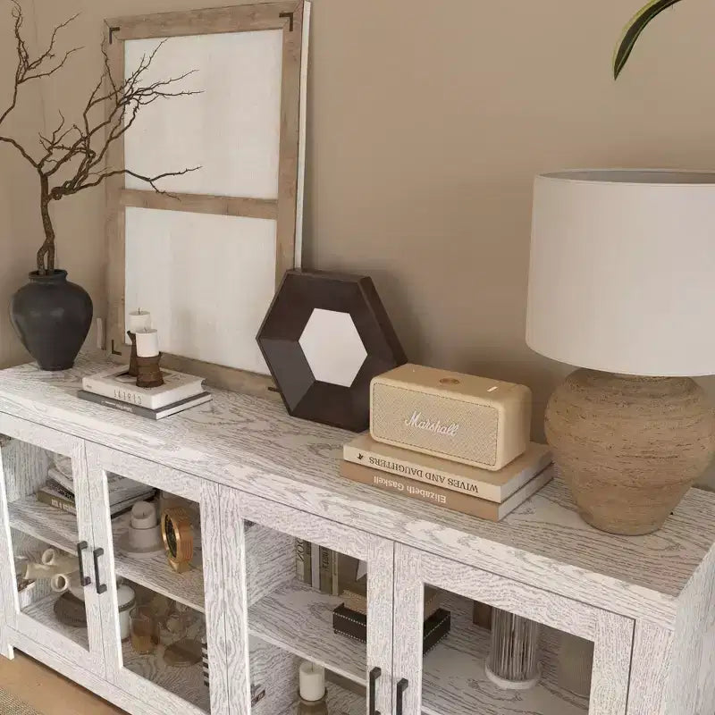 Famapy Sofisticato Mobile Accent Bianco Mobile Contenitore: Elegante Soluzione di Archiviazione con Ricche Venature del Legno