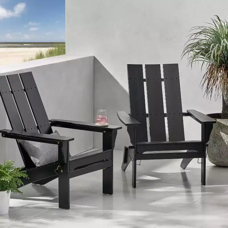 GDFStudio Gurekam Outdoor Acacia Wood Folding High Back Adirondack Chair (Set of 2)
