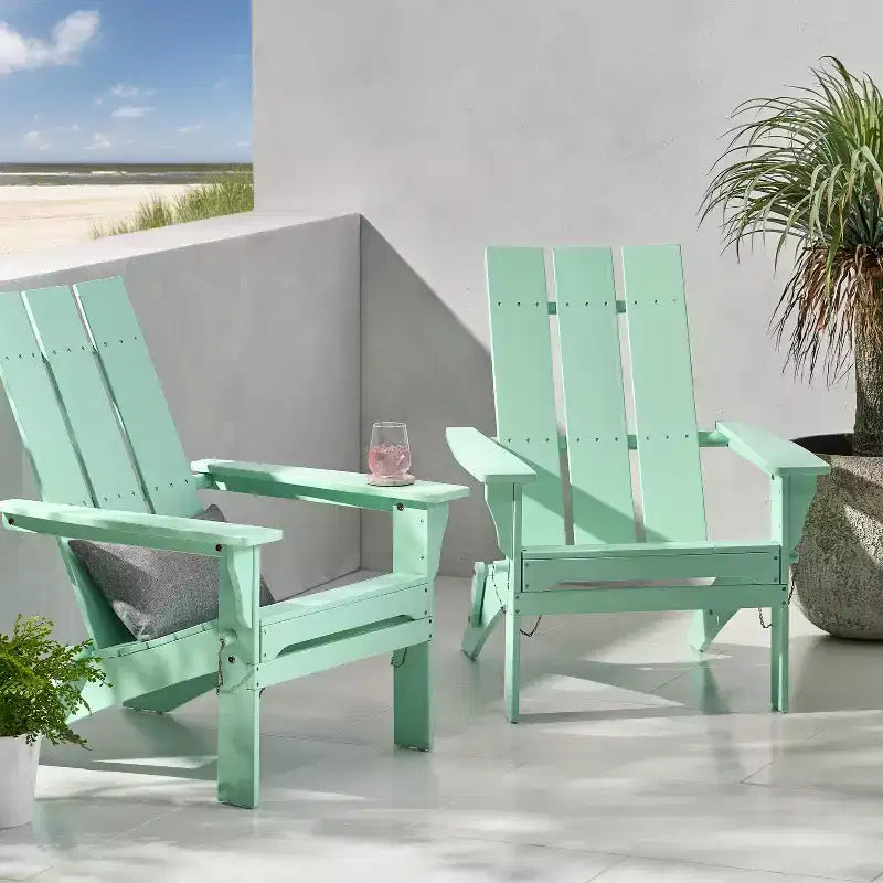 GDFStudio Gurekam Outdoor Acacia Wood Folding High Back Adirondack Chair (Set of 2)
