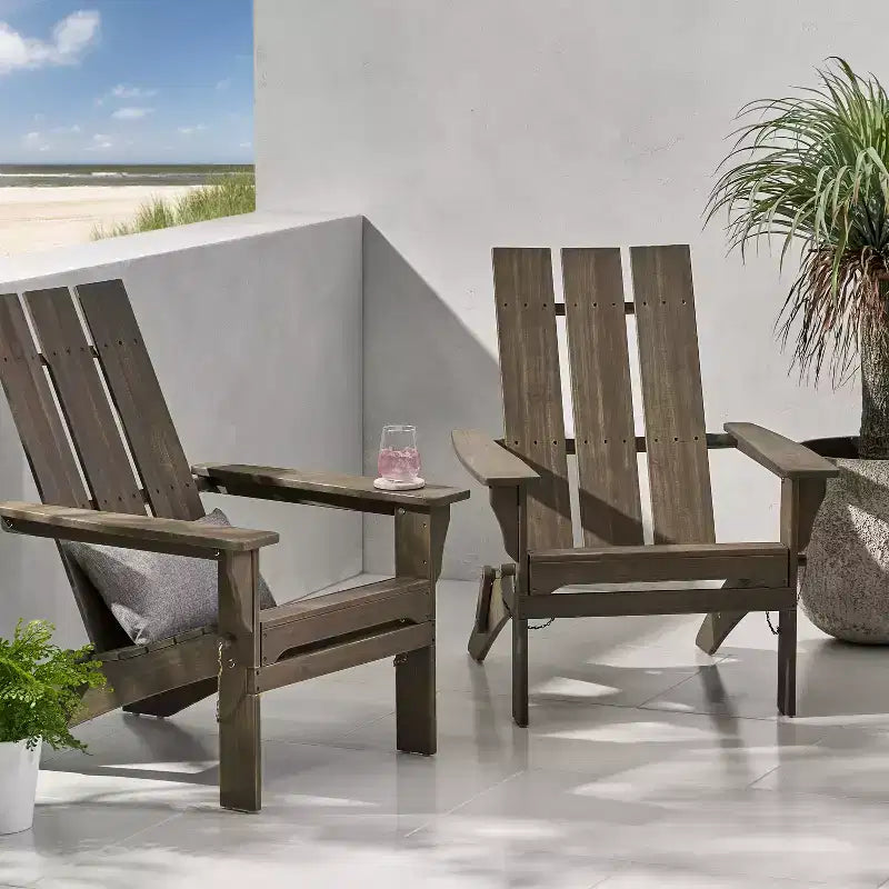 GDFStudio Gurekam Outdoor Acacia Wood Folding High Back Adirondack Chair (Set of 2)