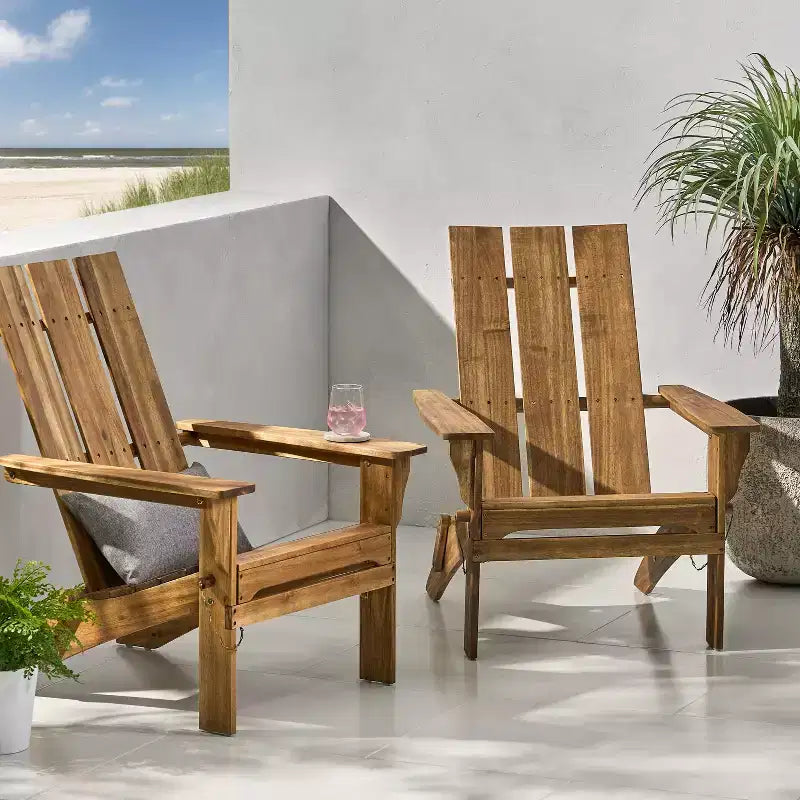 GDFStudio Gurekam Outdoor Acacia Wood Folding High Back Adirondack Chair (Set of 2)