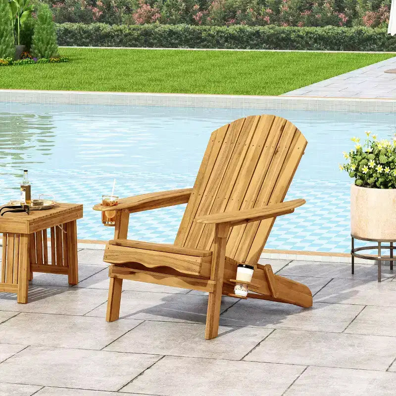 Christopher Knight Home Kandyce Sedia Adirondack Pieghevole da Esterno in Legno di Acacia con Portabicchieri