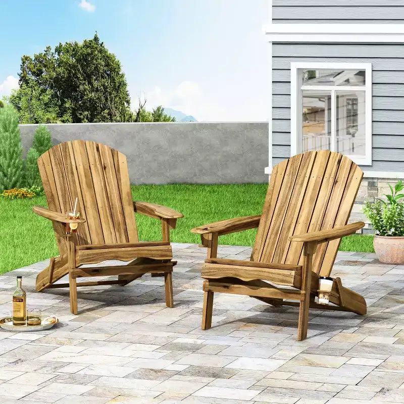 Christopher Knight Home Kandyce Sedia pieghevole Adirondack da esterno in legno di acacia con portabicchieri (set da 2)