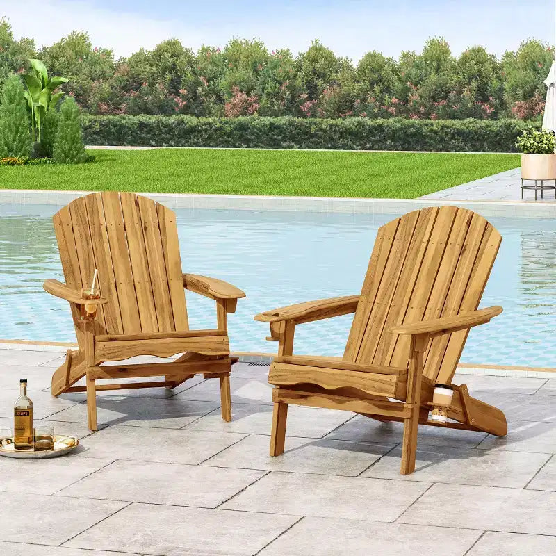 Christopher Knight Home Kandyce Sedia pieghevole Adirondack da esterno in legno di acacia con portabicchieri (set da 2)