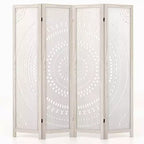 Costway 66 Boho 4-Panel Room Divider with Carved Pattern & Solid Wood Frame 360 Hinges