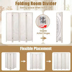 Costway 66 Divisorio per ambienti a 4 pannelli Boho con motivo intagliato e struttura in legno massello Cerniere a 360°