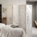 Costway 66 Divisorio per ambienti a 4 pannelli Boho con motivo intagliato e struttura in legno massello Cerniere a 360°