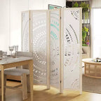 Costway 66 Divisorio per ambienti a 4 pannelli Boho con motivo intagliato e struttura in legno massello Cerniere a 360°