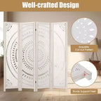 Costway 66 Divisorio per ambienti a 4 pannelli Boho con motivo intagliato e struttura in legno massello Cerniere a 360°