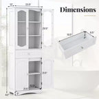 Costway Mobile da Bagno Alto 63" con Ante in Vetro Temperato, Ripiani Regolabili e Ampio Cassetto, Bianco/Nero