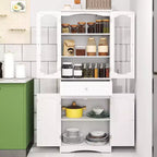Costway Mobile da Bagno Alto 63" con Ante in Vetro Temperato, Ripiani Regolabili e Ampio Cassetto, Bianco/Nero