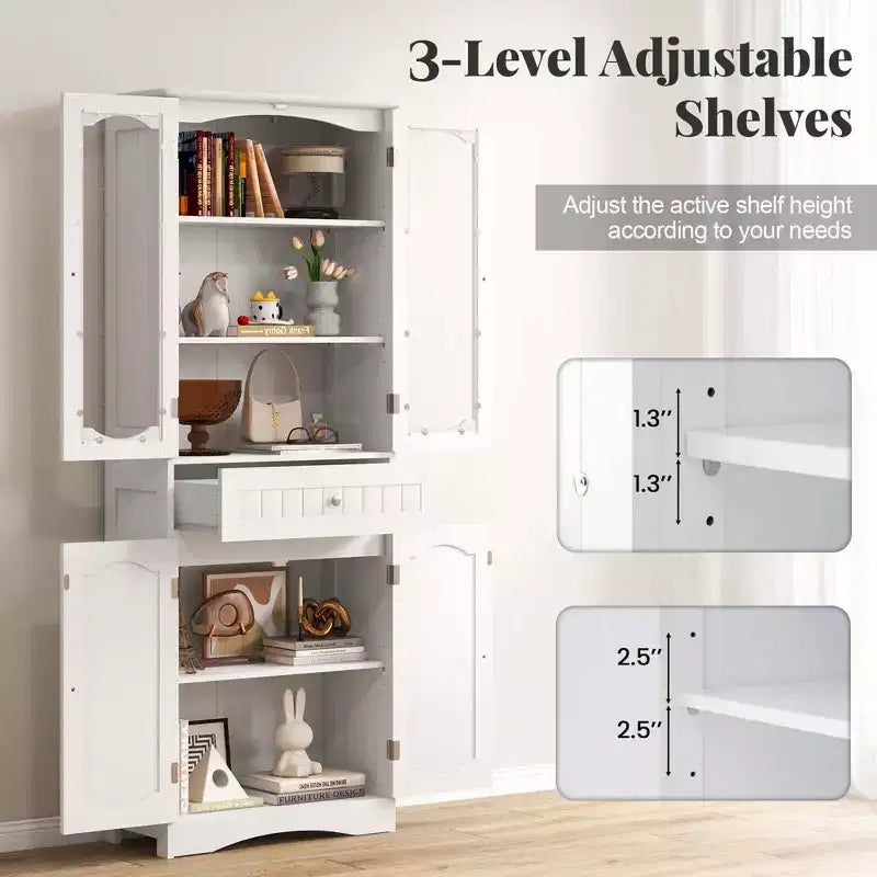 Costway Mobile da Bagno Alto 63" con Ante in Vetro Temperato, Ripiani Regolabili e Ampio Cassetto, Bianco/Nero