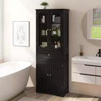 Costway Mobile da Bagno Alto 63" con Ante in Vetro Temperato, Ripiani Regolabili e Ampio Cassetto, Bianco/Nero