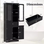 Costway Mobile da Bagno Alto 63" con Ante in Vetro Temperato, Ripiani Regolabili e Ampio Cassetto, Bianco/Nero
