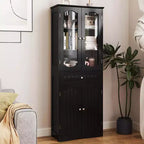 Costway Mobile da Bagno Alto 63" con Ante in Vetro Temperato, Ripiani Regolabili e Ampio Cassetto, Bianco/Nero