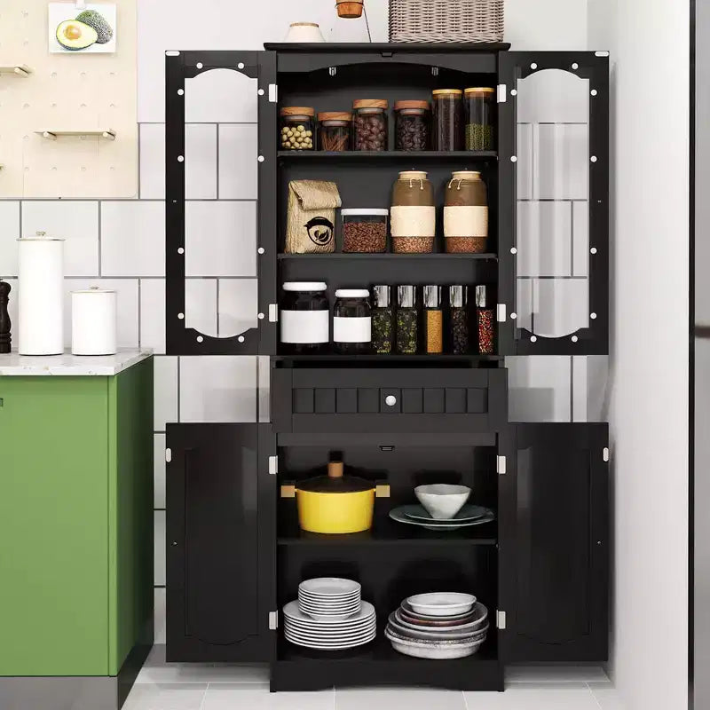 Costway Mobile da Bagno Alto 63" con Ante in Vetro Temperato, Ripiani Regolabili e Ampio Cassetto, Bianco/Nero