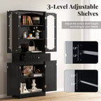 Costway Mobile da Bagno Alto 63" con Ante in Vetro Temperato, Ripiani Regolabili e Ampio Cassetto, Bianco/Nero