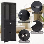 Costway Mobile da Bagno Alto 63" con Ante in Vetro Temperato, Ripiani Regolabili e Ampio Cassetto, Bianco/Nero