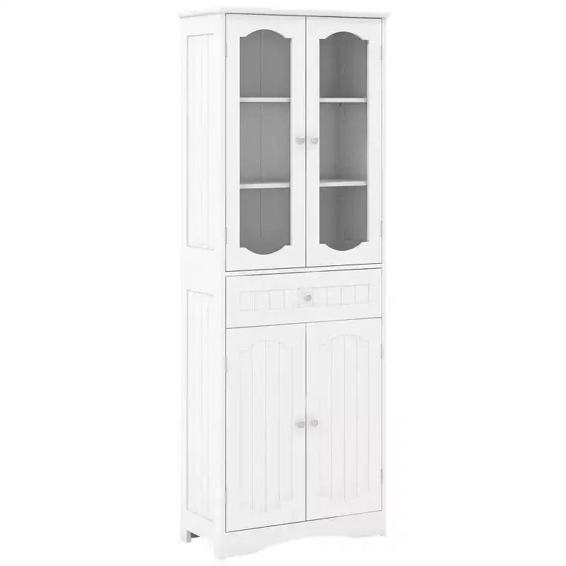 Costway Mobile da Bagno Alto 63" con Ante in Vetro Temperato, Ripiani Regolabili e Ampio Cassetto, Bianco/Nero