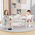 Costway Wooden Kids Table and 2 Chairs Set with Rubber Wood Legs Anti-slip Foot Pads White/Gray