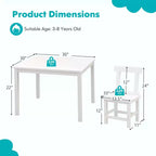 Costway Wooden Kids Table and 2 Chairs Set with Rubber Wood Legs Anti-slip Foot Pads White/Gray