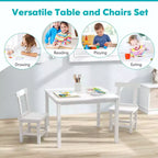 Costway Wooden Kids Table and 2 Chairs Set with Rubber Wood Legs Anti-slip Foot Pads White/Gray