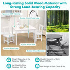Costway Wooden Kids Table and 2 Chairs Set with Rubber Wood Legs Anti-slip Foot Pads White/Gray