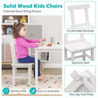Costway Wooden Kids Table and 2 Chairs Set with Rubber Wood Legs Anti-slip Foot Pads White/Gray