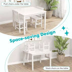 Costway Wooden Kids Table and 2 Chairs Set with Rubber Wood Legs Anti-slip Foot Pads White/Gray