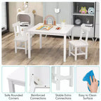Costway Wooden Kids Table and 2 Chairs Set with Rubber Wood Legs Anti-slip Foot Pads White/Gray