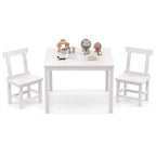 Costway Wooden Kids Table and 2 Chairs Set with Rubber Wood Legs Anti-slip Foot Pads White/Gray