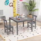 Costway Wooden Kids Table and 2 Chairs Set with Rubber Wood Legs Anti-slip Foot Pads White/Gray