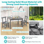 Costway Wooden Kids Table and 2 Chairs Set with Rubber Wood Legs Anti-slip Foot Pads White/Gray