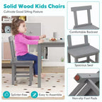 Costway Wooden Kids Table and 2 Chairs Set with Rubber Wood Legs Anti-slip Foot Pads White/Gray